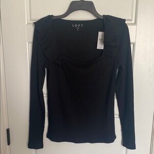LOFT Black Fitted Blouse with Long Sleeves